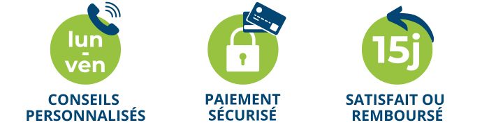 Service client : conseils personnalisés par téléphone du lundi au vendredi,, garantie satisfait ou remboursé sous 15 jours